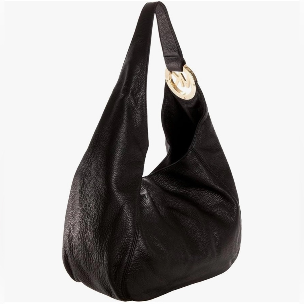 MICHAEL Michael Kors Fulton Black Leather Hobo Bag Purse - Picture 2 of 15